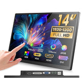 14 Inch Fhd Portable Touchscreen Monitor With Hdmi Vga Dvi Ports Compatible With Laptops Pc Ps5/4, Industrial, Pos, Kiosk, Screen Extender 1920×1200 Hdr Ips Small Touch Screen Display 500 Nits