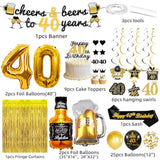 40Th Birthday Decorations For Him, 40Th Birthday Party Decorations Black And Gold Decorations With Gold 40 Number Balloons,Cheers To 40 Years Banner For Men Happy 40Th Birthday Decorations