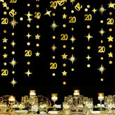 Gold 20Th Birthday Decorations Number 20 Circle Dot Star Garland Metallic Streamer Banner Backdrop For Women Mens Twenty Years Old Birthday Cheers To 20 Years Happy 20Th Anniversary Party Supplies
