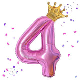 40" Hot Pink Number 4 Balloon with Mini Crown 4th Birthday Party Decor