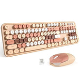 Wireless Computer Keyboard And Mouse Combo, Typewriter Full Size Keyboard With Number Pad And 2 In 1 Usb Connected Mouse For Pc Computer Laptop Desktop Windows (Milk Tea)