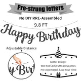 Black Glitter Happy Birthday Banner: Pre-Strung Party Garland
