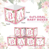 6 Pack 7X7X7 Inches Pink Floral Baby Shower Centerpiece Boxes With 'Baby' Letters, Perfect For Girl Baby Shower, Gender Reveal Party Favors, Flower Arrangements, And Table Decorations