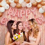 Rose Gold Birthday Decor Kit: Balloons, Banner, Butterflies & Fringe