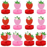 12pcs Strawberry Honeycomb Centerpieces for Strawberry-Themed Party & Baby Shower