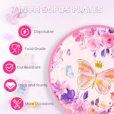 Paper Plates 7Inch Party Plates Disposable 50 Pcs Dinner Printed Dessert Plate Party Supplies Tableware For Birthday Anniversaries Baby Shower Wedding (Butterflies)