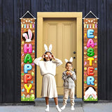 Easter Party Supplies-Happy Easter Porch Sign Banner,2Pcs Happy Easter Front Door Hanging Welcome Banner For Spring Theme Easter Bunny Door Decoration