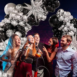 Black And Silver Balloons Garland Arch Kit With 3Pcs Star Balloon, Metallic Sliver And Black Balloons For Birthday Graduation Baby Shower Disco New Years Party Decorations