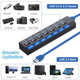 Usb Hub 3.0, 4-Port Usb 3.0 Data Hub With Individual Led Lit Power Switches [C