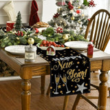 Cheers Black Gold 2025 Happy New Year Table Runner 13x72in Party Decor
