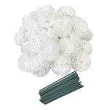 50 Artificial Silk Carnation Flower Head With Stems Set,Vase Fillers For Bridal Wedding Party Birthday Cake Ornaments,Diy Wrist Corsage, 3" Multiple Petals Heads (Pure White)