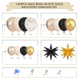 145Pcs Black And Gold Balloons Garland Arch Kit, 18''12''5'' White Sand Metallic Champagne Balloon With Star Foil Balloons For Birthday Baby Shower Boho Wedding Graduation Party Decorations