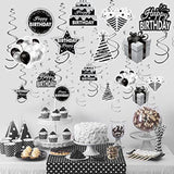 16PCS Black White Silver Birthday Swirls – Ceiling Hanging Party Decor set