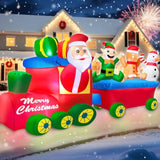 8 Ft Long 4.5 Ft Tall Christmas Train Inflatable Outdoor Yard Decoration, Blow Up Santa Claus Driving Train With Snowman