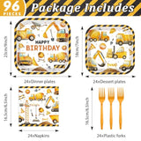 Construction Birthday Party Supplies Construction Theme Decorations Square Truck Constructions Disposable Plates Napkins Tableware Set For Boys Kids Birthday Party Favors Serves 24 Guests