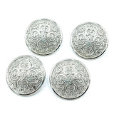 24Pcs Buttons Antique Silver Color Round Shape Flower Pattern Metal Bu