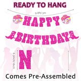 Cowgirl Birthday Décor Set – Glitter Banner with Boot, Hat & Disco Ball Garland for Girls’ Parties