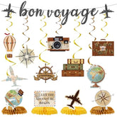 Bon Voyage Party Decorations - 13Pcs Travel Themed Party Decorations Glitter Bon Voyage Banner Hanging Swirls Let The Adventure Begin Honeycomb Centerpieces Decor Going Away Party Supplies