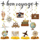 Bon Voyage Party Decorations - 13Pcs Travel Themed Party Decorations Glitter Bon Voyage Banner Hanging Swirls Let The Adventure Begin Honeycomb Centerpieces Decor Going Away Party Supplies