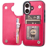 Wallet Case Compatible With Iphone 16 6.1", Slim Protective Case With Card Holder,Premium Pu Leather Kickstand Card Slots Case With Double Magnetic Clasp-Rosered