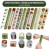 72Pcs Football Slap Bracelets Wristband Football Party Favors, Football Birthday Rugby Match Party Supplies Kids Classroom Gifts, Sports Themed Bracelets For Kids And Adults, 12 Designs