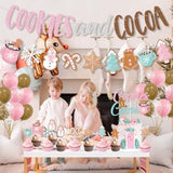 Cookies And Cocoa Party Decorations, Pink Cookies And Cocoa Banner Christmas Gingerbread Man Banner Cake Topper Balloons For Christmas Hot Cocoa Bar Supplies Birthday Party Decorations