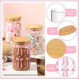 6 Pcs Valentines Day Pink Bow Glass Storage Jars With Airtight Lid 19 Oz Pink Bow Decorative Canisters Sets Sugar Container Farmhouse Kitchen Canisters Glass Organizers Kitchen Countertop Gift