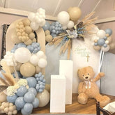 Dusty Blue Balloon Garland Arch Kit With Dusty Blue, Sand White, White Balloons For Boy, Girl, Bear, Baby Shower, Birthday, Gender Reveal, Bridal, Wedding, Party Decorations