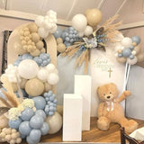 Dusty Blue Balloon Garland Arch Kit With Dusty Blue, Sand White, White Balloons For Boy, Girl, Bear, Baby Shower, Birthday, Gender Reveal, Bridal, Wedding, Party Decorations