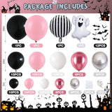Halloween Balloon Arch Kit - Pink & Black Garland with Ghost and 18" Striped Foil Balloons