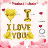 16 Inch Gold I Love You Letter Balloons, 18 Inch Mylar Heart Balloons Valentines Day Balloon for Wedding Anniversary Engagement Valentine Day Romantic Decorations Special Night Party Supplies