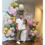 12 Inches Sage Green Gold Pink Balloons Kit, 55Pcs Oliva Green White Metallic Gold And Baby Pink Party Balloons With Ribbons For Birthday Wedding Baby Shower Graduation Eucalyptus Party Decorations