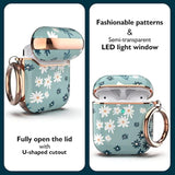 Case Cover For Airpods 1&2, Stylish Airpods Case For Women Girls, Flower Patterns Protective Hard Case With Clip (Cyan)