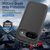 For Google Pixel 9/Pixel 9 Pro Case - 3-In-1 Heavy Duty Rubber Protection Cover,16 Ft Military Grade Shockproof Secure Layered Pixel 9/9 Pro Phone Case-Black