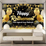 Retirement Party Decorations Kit For Men Women, Black Gold Happy Retirement Banner With 6Pcs Honeycomb Centerpiece,5.9 X 3.6Ft, Black Gold Office Yard Sign For Farewell Decorations Party Supplies