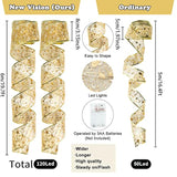 2 Pack Gold Christmas Tree Decorations, Total 40Ft 120 Led Christmas Tree Ribbon Lights Battery Powered Ribbon Bows Copp