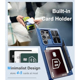 For Samsung Galaxy S24 Ultra Wallet Case, Built-In Card Holder (Store 4-5 Cards) & Kickstand & Slide Camera Cover, Military Grade Protection, Rugged Silicone Case For Galaxy S24 Ultra 2024, Blue