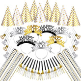 120pcs New Year 2026 Party Favors Hats Tiaras Necklaces Noise Makers