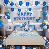 Blue Happy Birthday Decorations Men Blue Silver Letter Balloons with Champagne Set