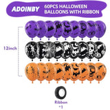 60Pc Halloween Balloons β 12" Black Orange Purple with Pumpkin, Ghost & Bat
