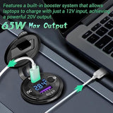 83W 12 Volt Usb Outlet Built-In Boost Usb C Laptop Car Charger: 65W Pd3.0 And 18W Qc3.0 Car Usb Port Aluminum Socket With Button Switch Smart Voltmeter, Suitable For Car Rv Marine Golf Cart