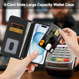 For Iphone 15 Wallet Case With Card Holder Crossbody Wrist Strap Leather Flip Case With Magnetic Clasp Kickstand Heavy Duty Protective Wallet Phone Case For Iphone 15 For Women, Black