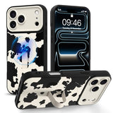 Magnetic for iPhone 17 Pro Max Case with Finger Strap Stand, Compatible with Magsafe, Trendy Funny Milk Cow Phone Case for Women Men Slim Shockproof