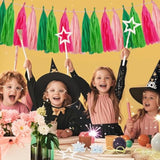 20-pc pink and green tissue tassel garland banner for tropical parties and baby showers