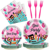 96 Pcs Spa Party Tableware Set, Pink Makeup Theme Birthday Supplies for 24