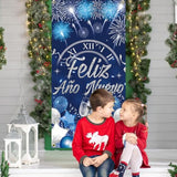 Feliz Año Nuevo 2026 Door Banner Blue Fireworks Party Decoration