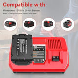2Pc 6.0Ah 18V For Milwaukee M-18 Battery Wk18 N18-N14 Charger Compatible For Milwaukee 18V Battery And Charger Combo Fast Charging For 48-11-1850 48-11-1860 48-11-1820 48-11-1840 48-11-1830 48-11-1870