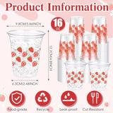 100 Pack Strawberry Plastic Cups 16 Oz Red Strawberry Disposable Clear Fruit Cups For Birthday Baby Shower Summer Party Supplies Favors