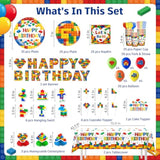 Building Block Birthday Party Set 198pcs Plates Tablecloth Straws for 25 Guests