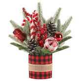 Small Winter Buffalo Check Plaid Christmas Tree, Artificial Mini Tabletop Christmas Tree Decorations With Xmas Ornaments, For Home Party Thankgivings Decor, Red/Black-Indoor